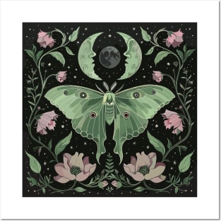 Botanical Witchy Luna Moth Witchcraft Butterfly Moon Phases Posters and Art